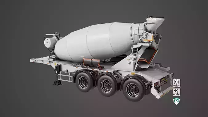 Cement Mixer White Trailer Rigged All PBR Unity UE Textures