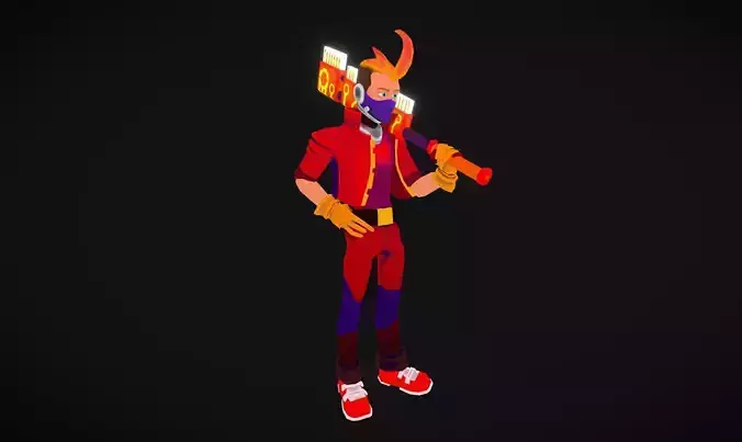 Cyber-Punk-Kid character from video game person Low-poly 3D model