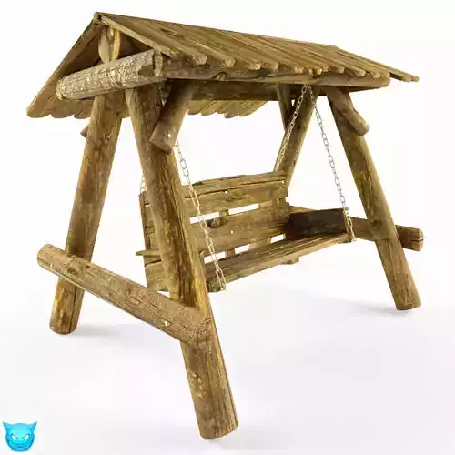 Multiple Seats Wooden Swing with Roof 4 3D model