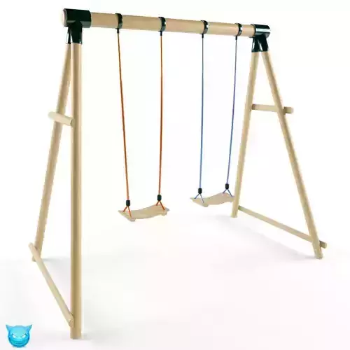 Double Seats Wooden Swing 12 3D model
