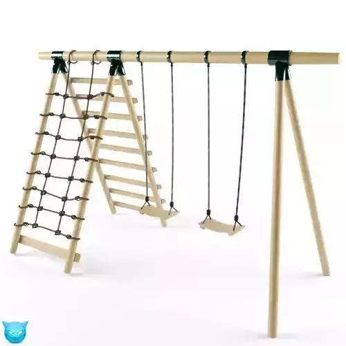 Double Seats Wooden Swing 7 3D model