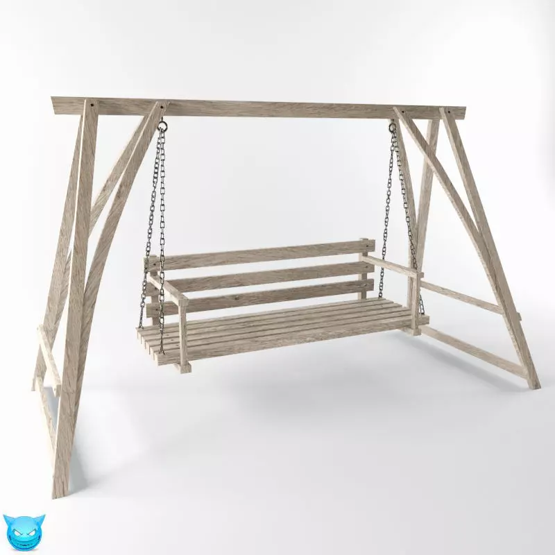 Multiple Seats Wooden Swing 1 3D model_0