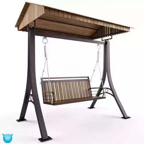 Multiple Seats Wooden Swing with Roof 10 3D model