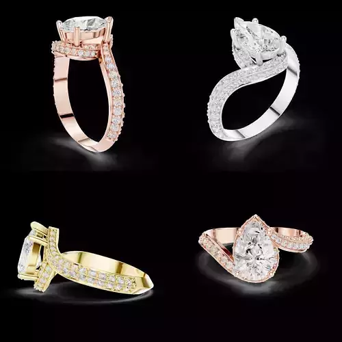 Luxury Pave Solitaire Diamond Ring CAD Designs for Gold Silver 3D print model