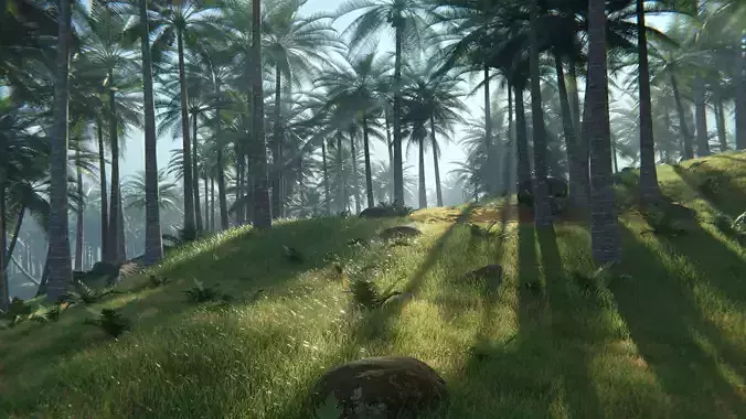 Tropical Palm Forest Environment with Realistic Coconut Trees 3D model 5