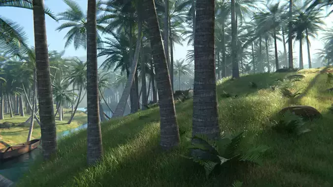 Tropical Palm Forest Environment with Realistic Coconut Trees 3D model 2