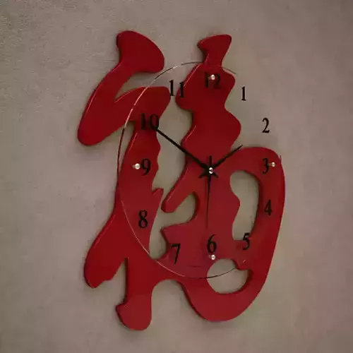 Red Background Wall Clock 09 3D model