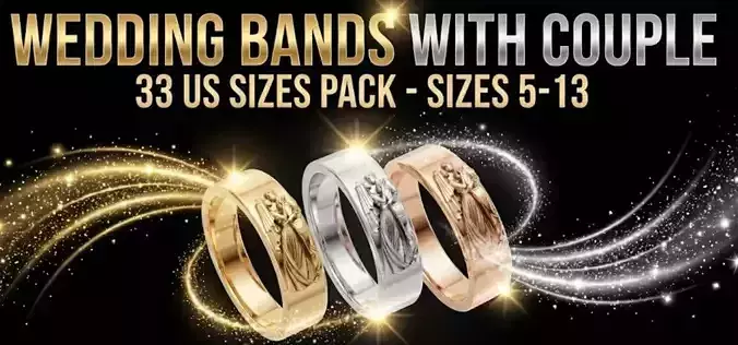 Wedding Bands with Embracing Couple Relief - Full Sizes Pack