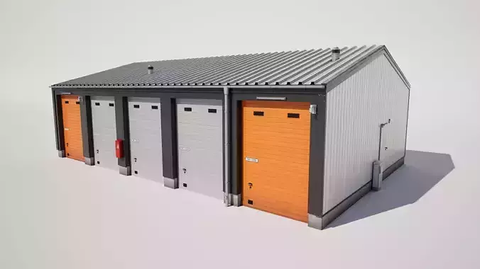 Industrial Storage Garage Building Low-poly 3D model