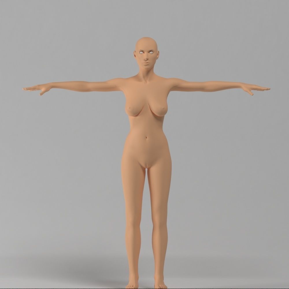 female body base mesh Low-poly 3D model_4