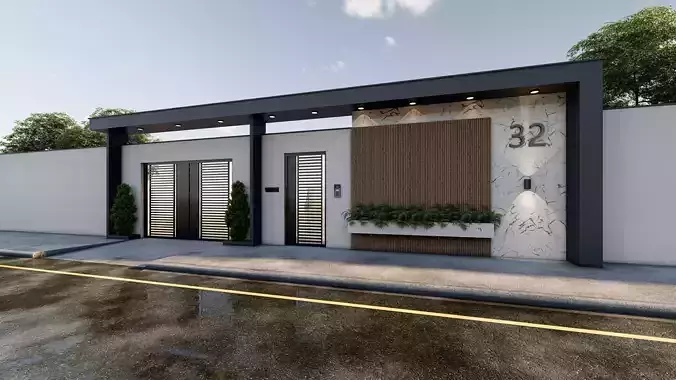 Minimal villa Entrance Gate 3D Model Sketchup