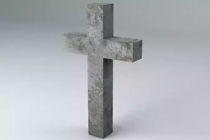 Gravestone 1 Low Poly concrete cross