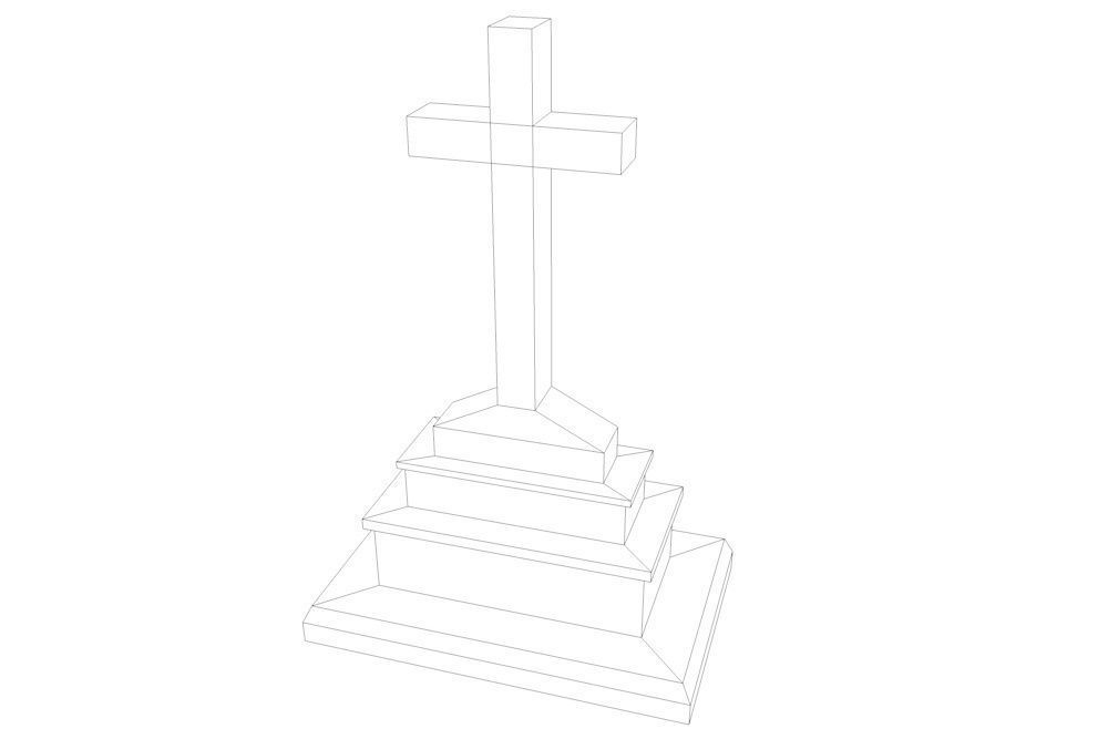 Gravestone 6 Low Poly cross Low-poly 3D model_3