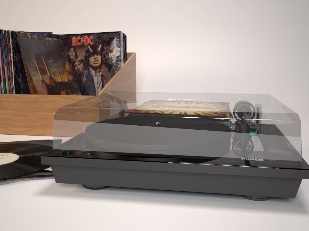 Turntabe and vinyl records 3D model_5