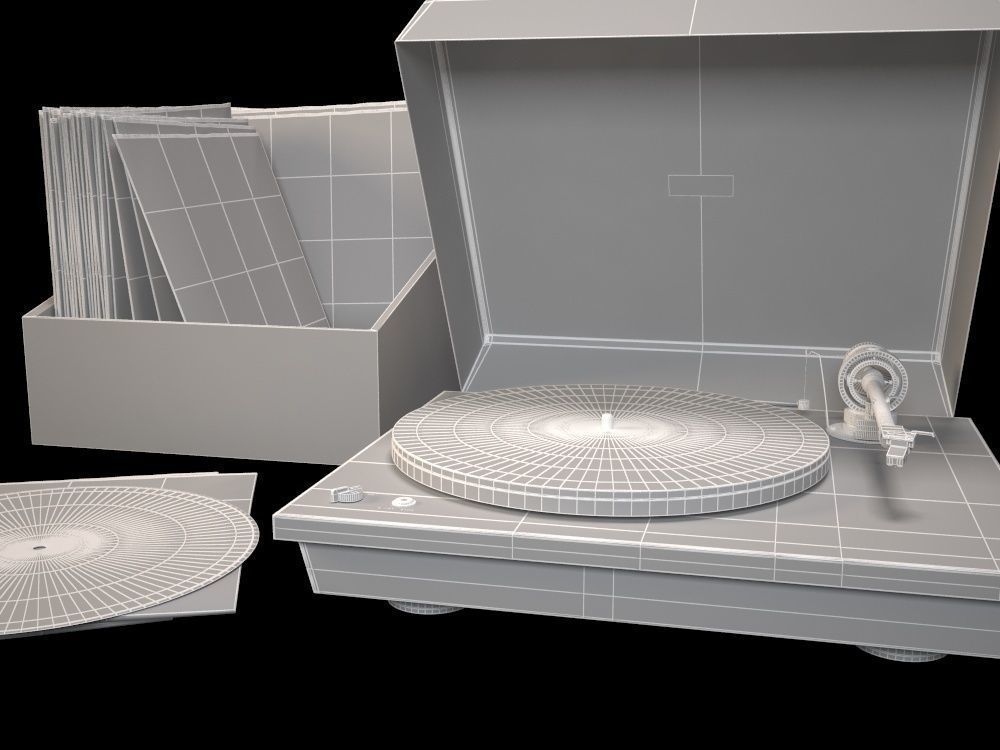 Turntabe and vinyl records 3D model_9