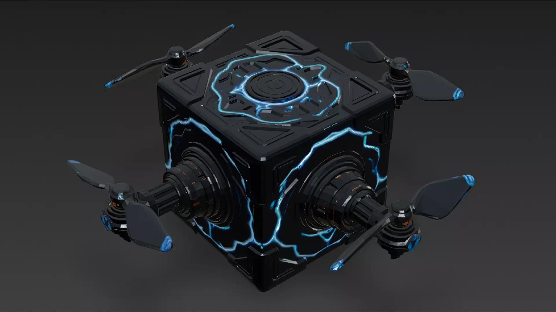 Black Sci Fi Cube Drone Low-poly 3D model
