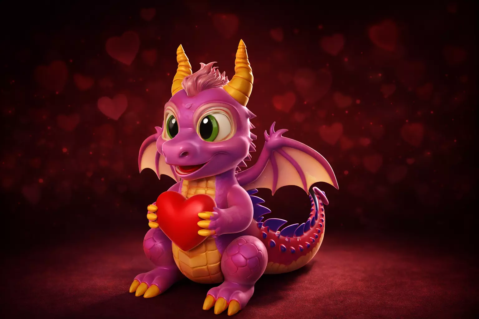 Cute Dragon Holding Heart Valentine Day Figurine Romantic 3D print model