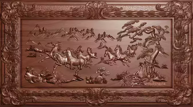 Mural Horses wood carving file stl OBJ and ZTL  for CNC 3D print model