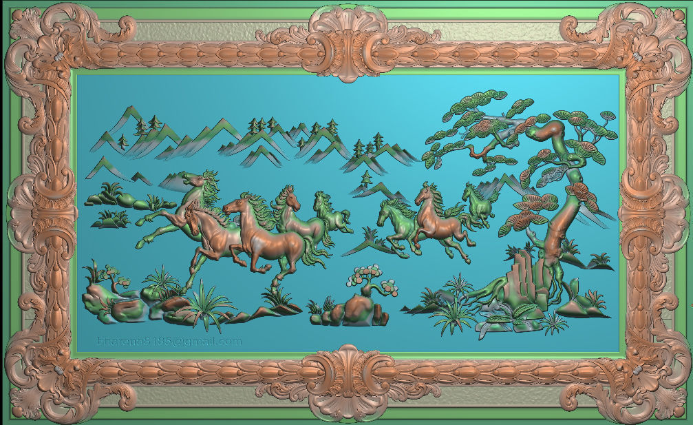 Mural Horses wood carving file stl OBJ and ZTL  for CNC 3D print model_4