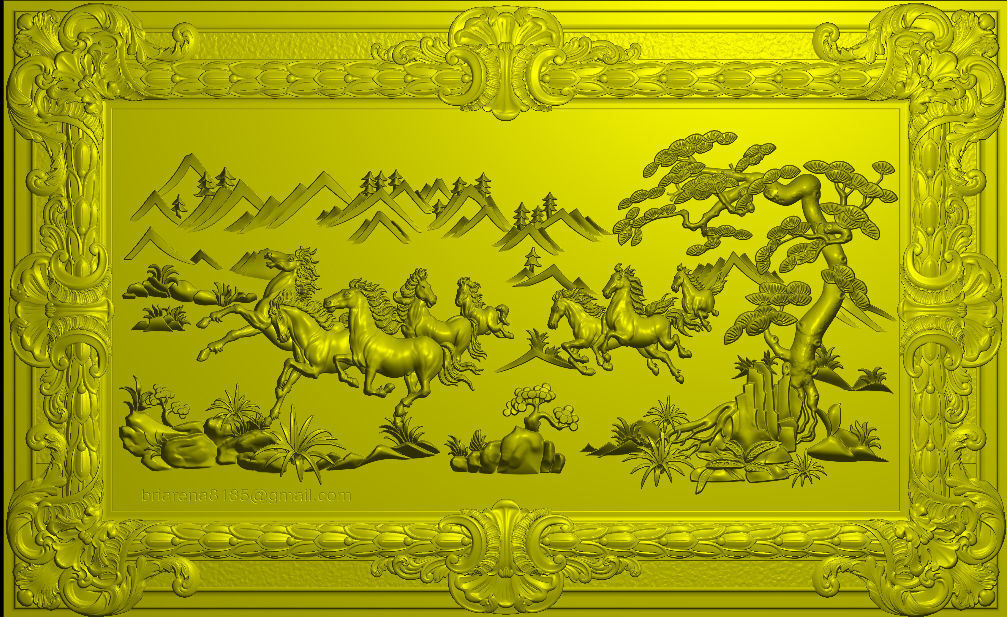 Mural Horses wood carving file stl OBJ and ZTL  for CNC 3D print model_3