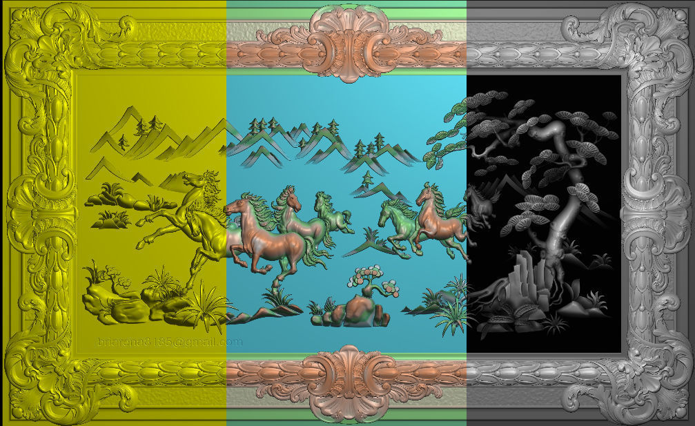 Mural Horses wood carving file stl OBJ and ZTL  for CNC 3D print model_1