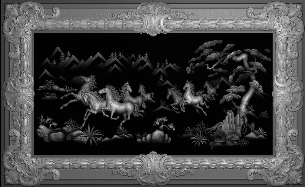 Mural Horses wood carving file stl OBJ and ZTL  for CNC 3D print model_2