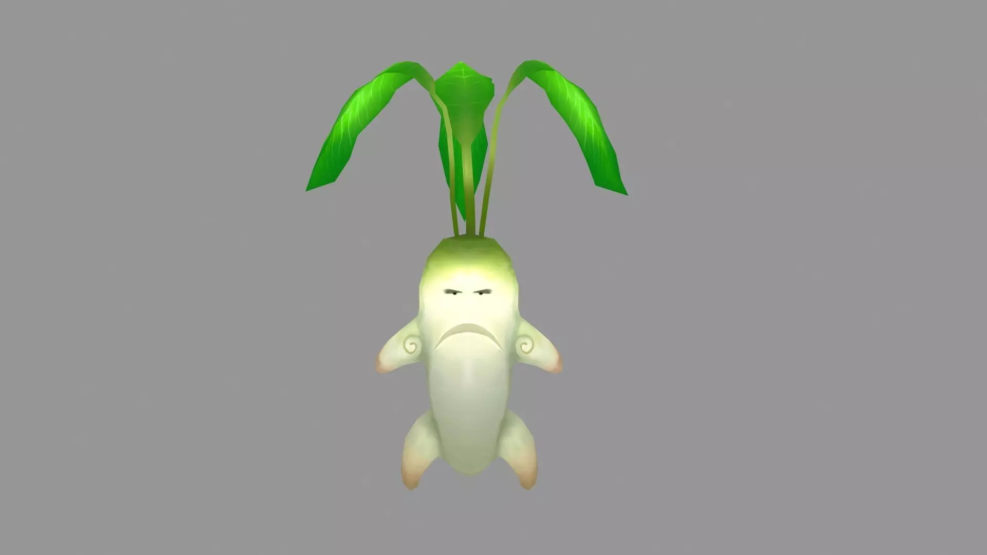 Cartoon green radish elf Low-poly 3D model