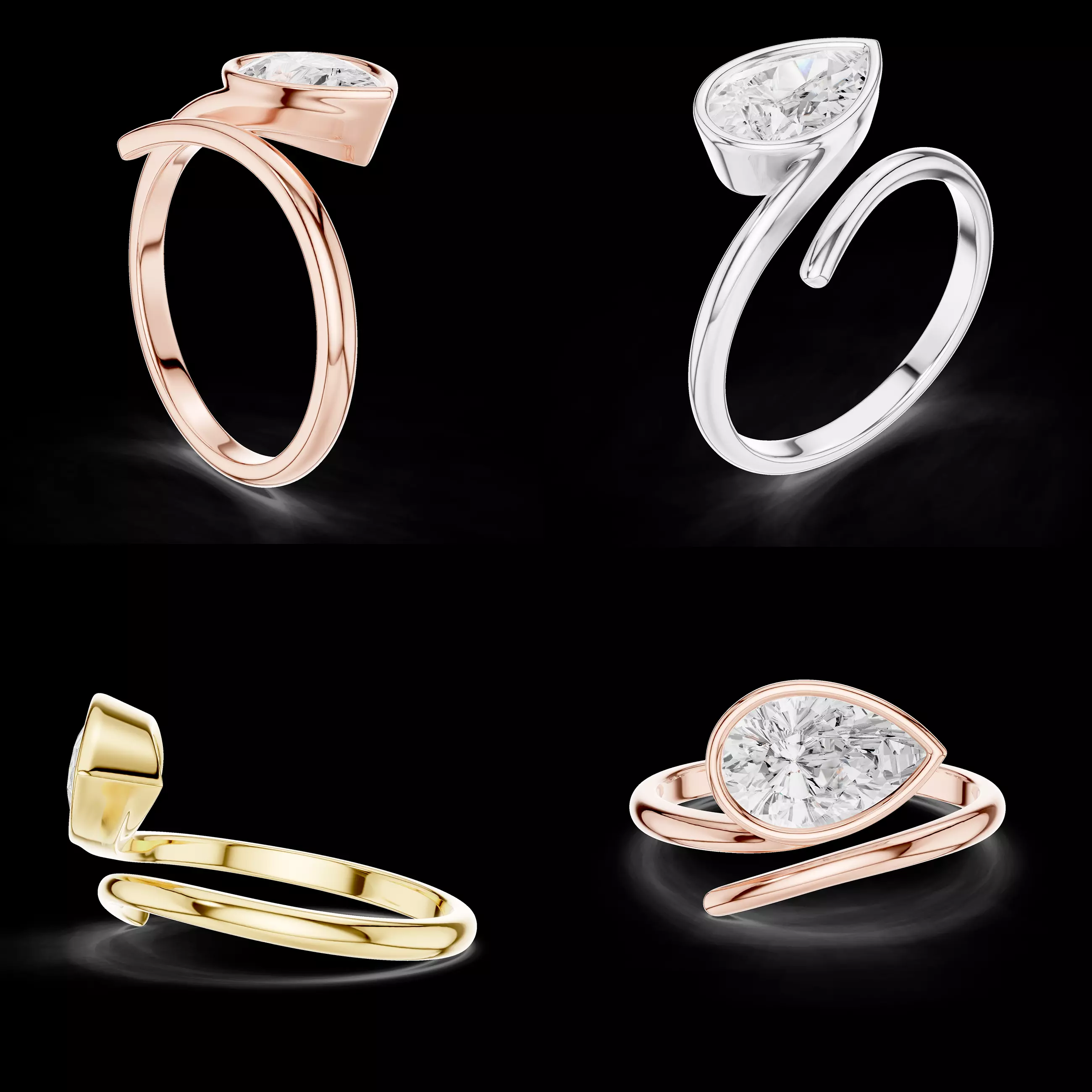 Modern Open Solitaire Ring CAD Design Rose Yellow White Gold 3D print model