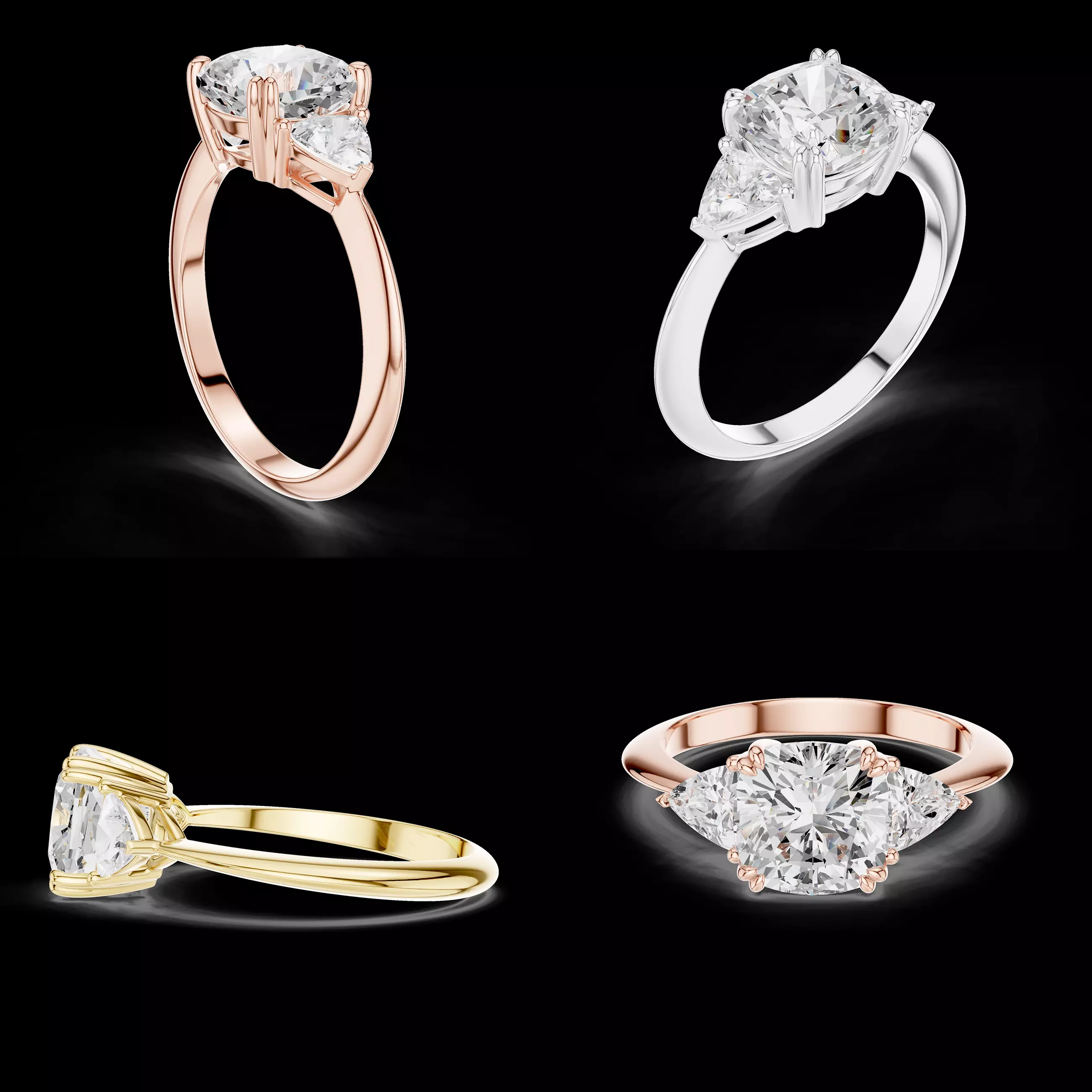 Three Stone Solitaire Ring CAD Design Rose Yellow White Gold 3D print model