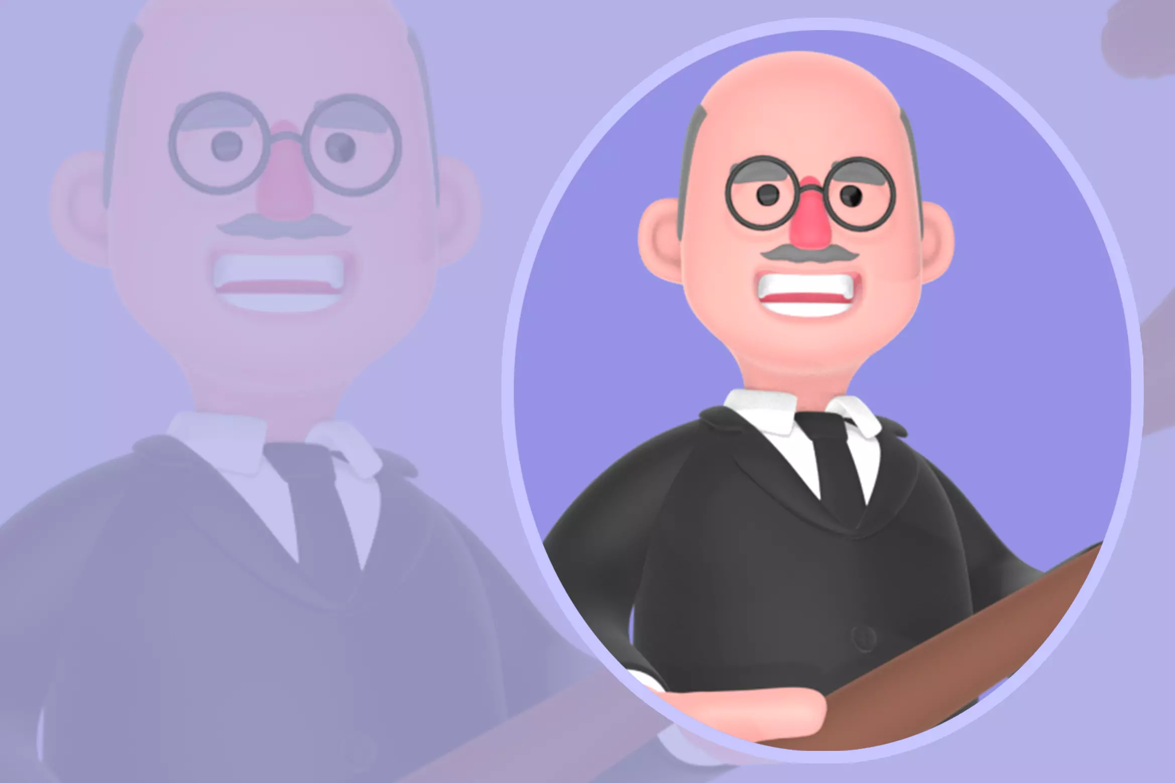 Stylized 3D Male Judge Character - Cartoon Holding Giant Gavel 3D model