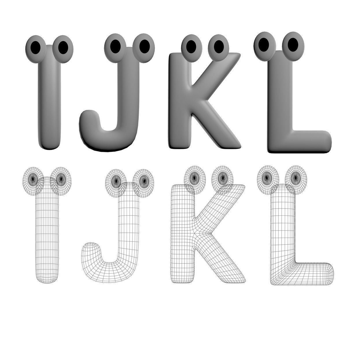 3D Cartoony Alphabet Rigged 3D model_4