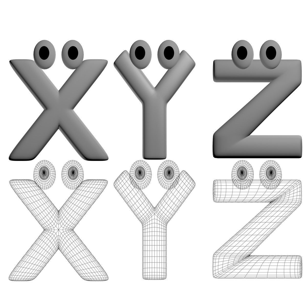 3D Cartoony Alphabet Rigged 3D model_7