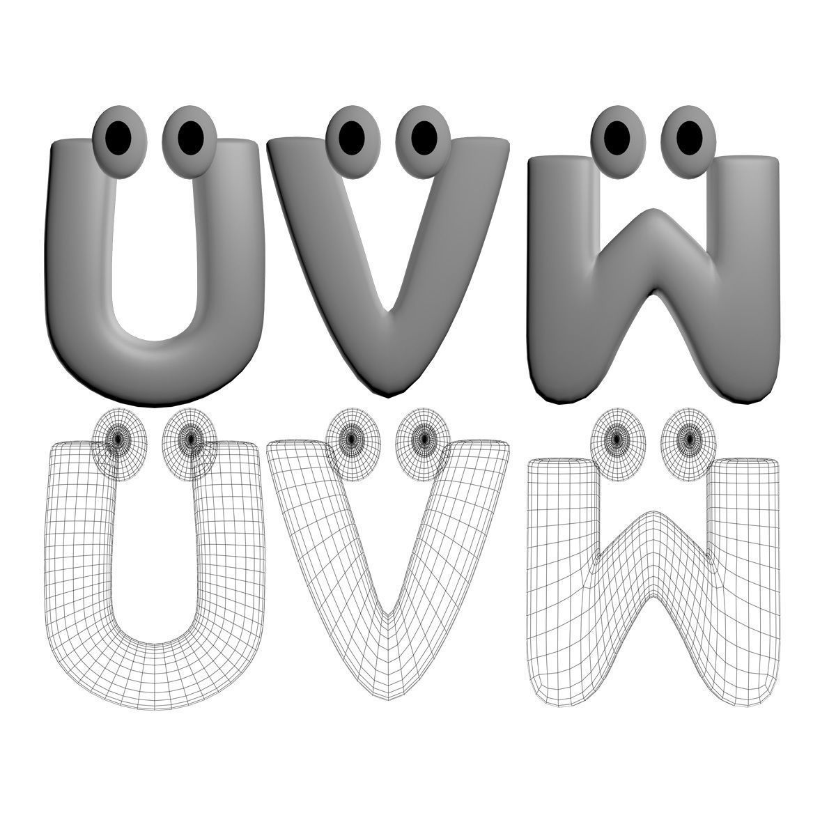 3D Cartoony Alphabet Rigged 3D model_6