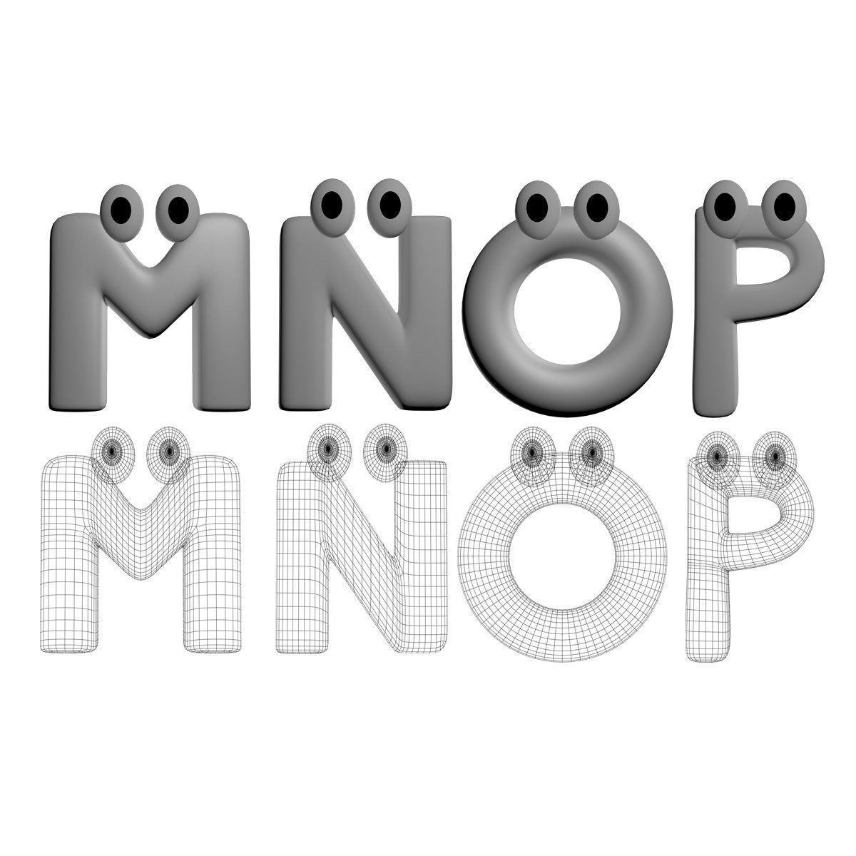 3D Cartoony Alphabet Rigged 3D model_5