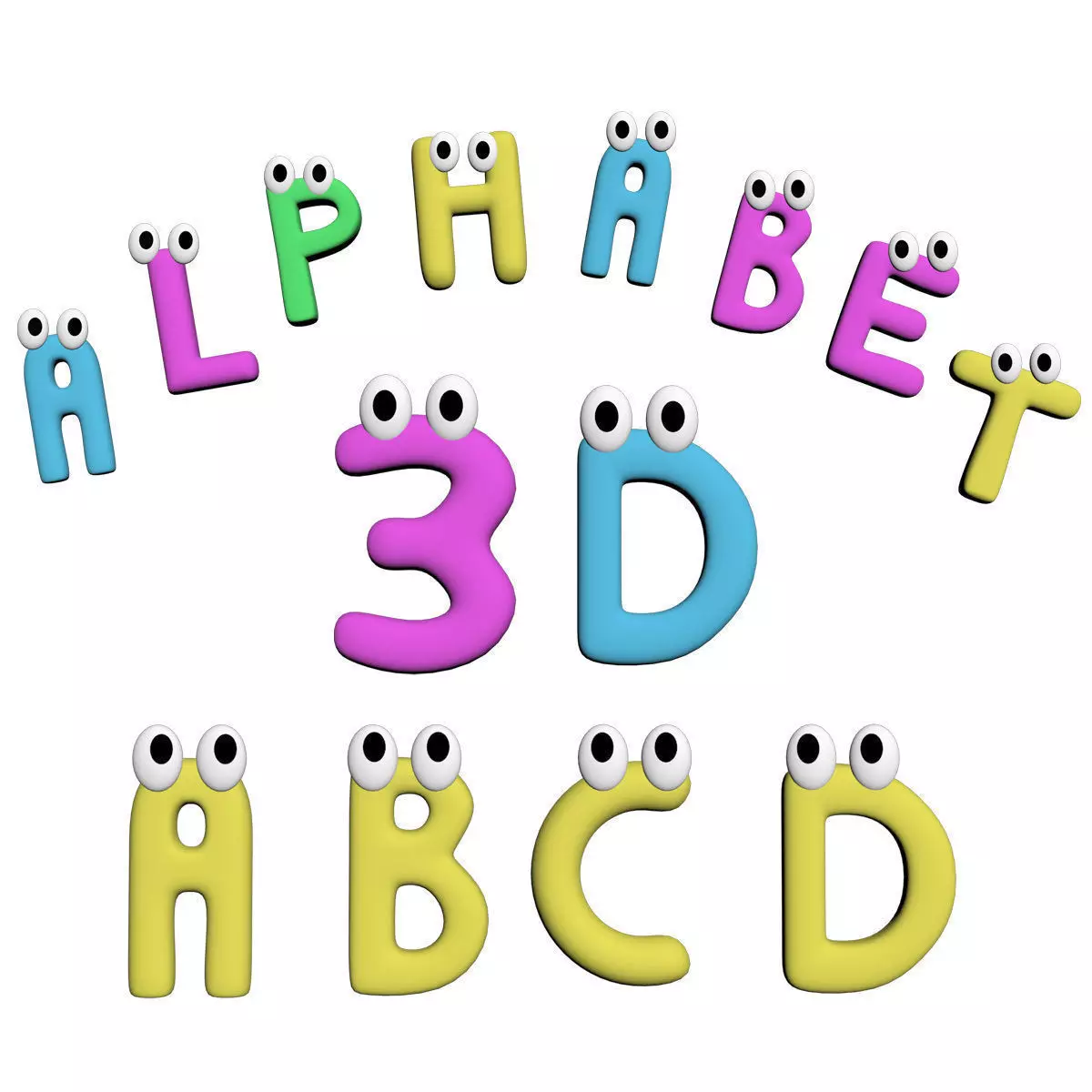 3D Cartoony Alphabet Rigged 3D model_0