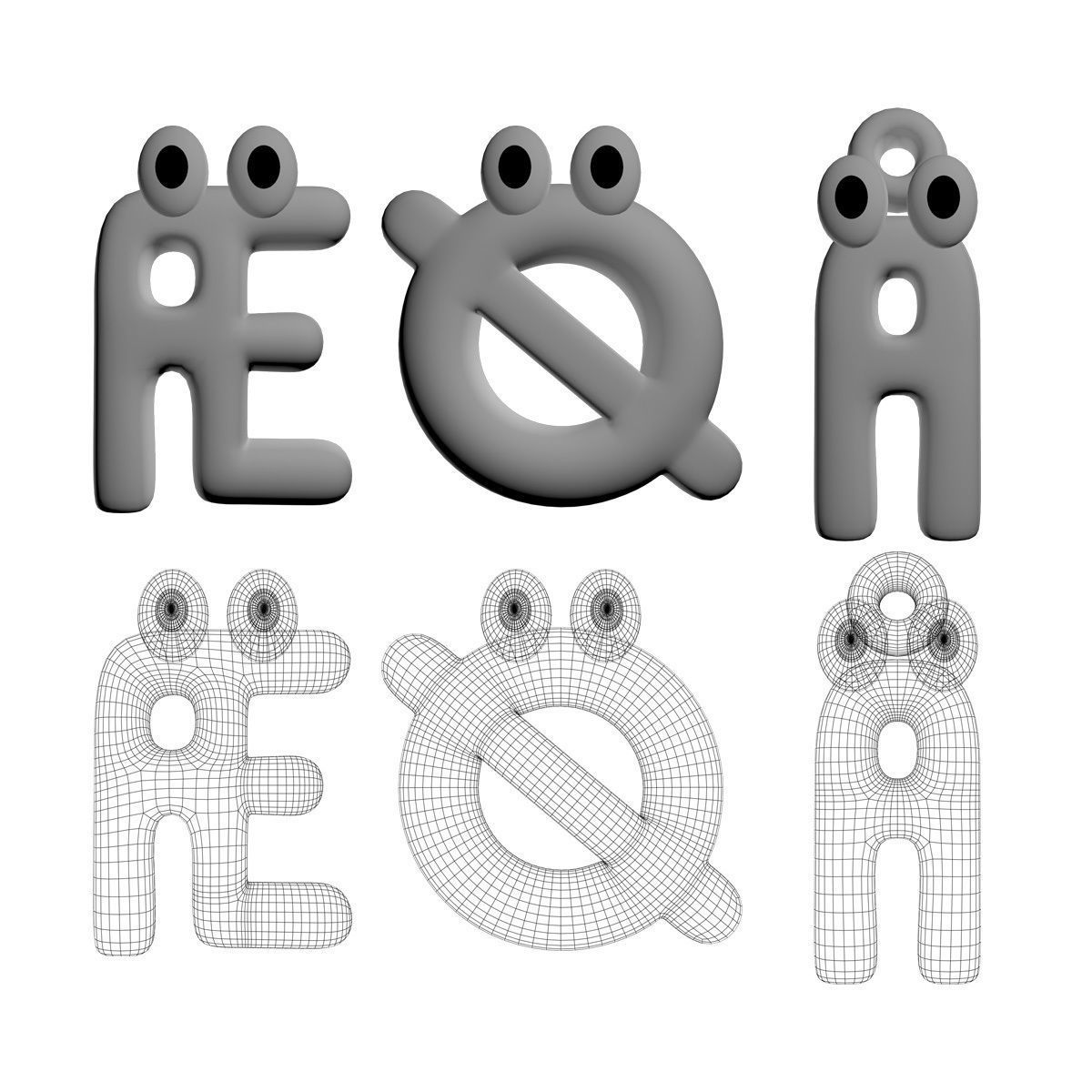 3D Cartoony Alphabet Rigged 3D model_2