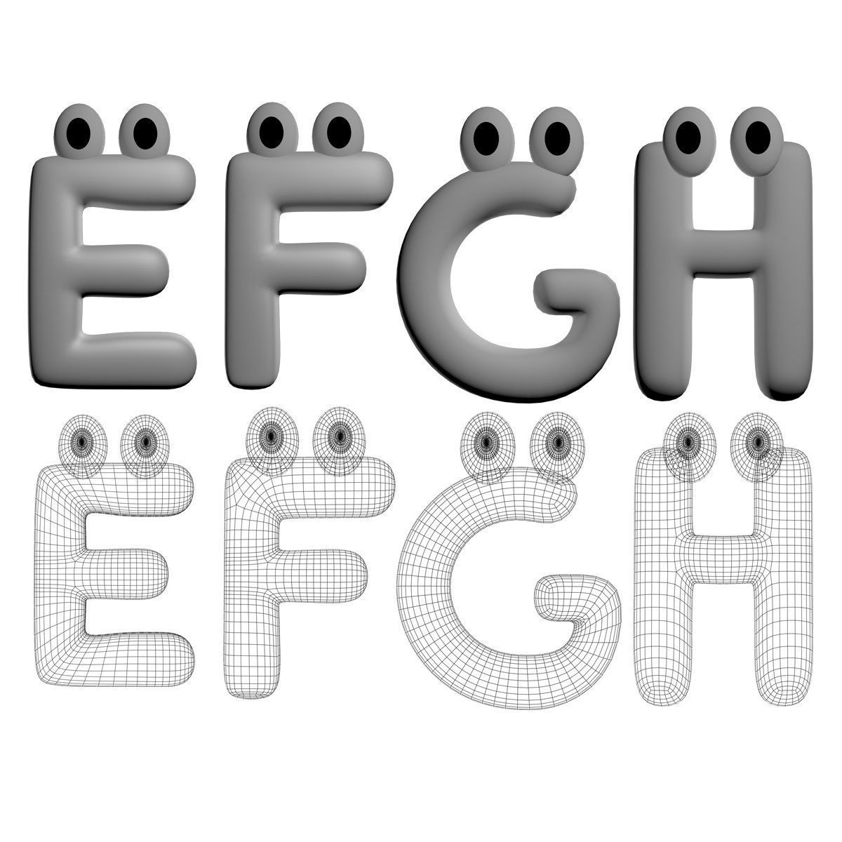 3D Cartoony Alphabet Rigged 3D model_3