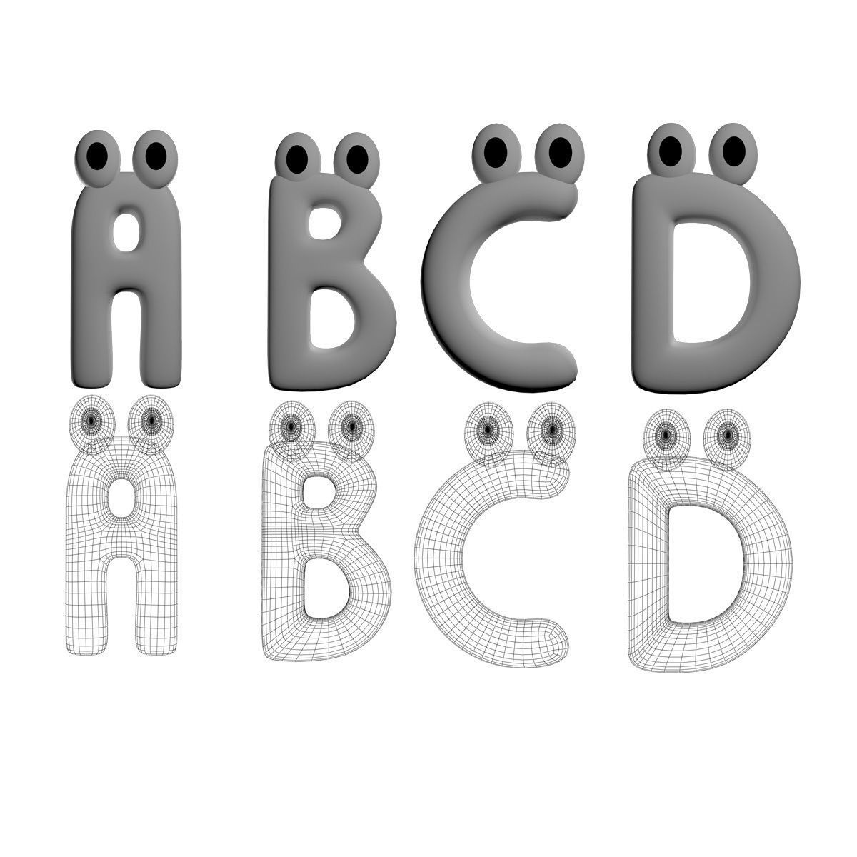 3D Cartoony Alphabet Rigged 3D model_1