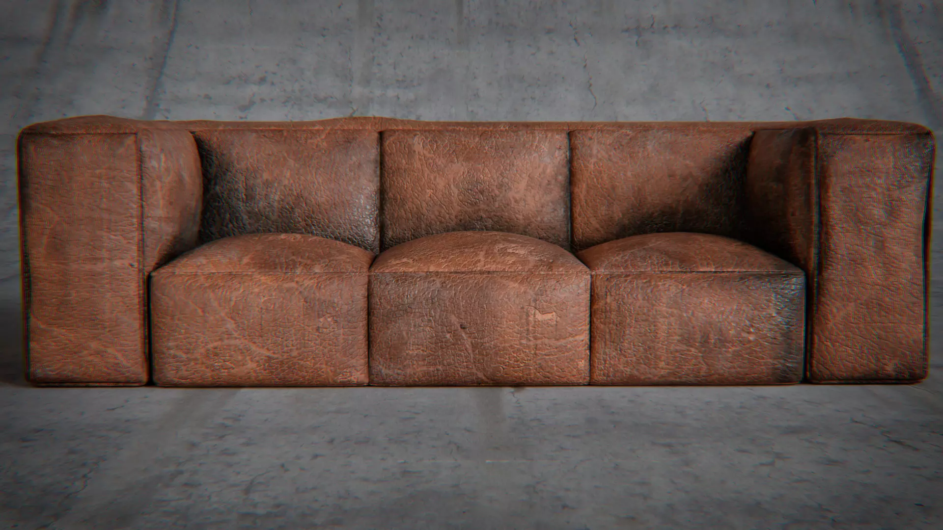 Mid-Century Modern Genuine Leather Sofa 3D model