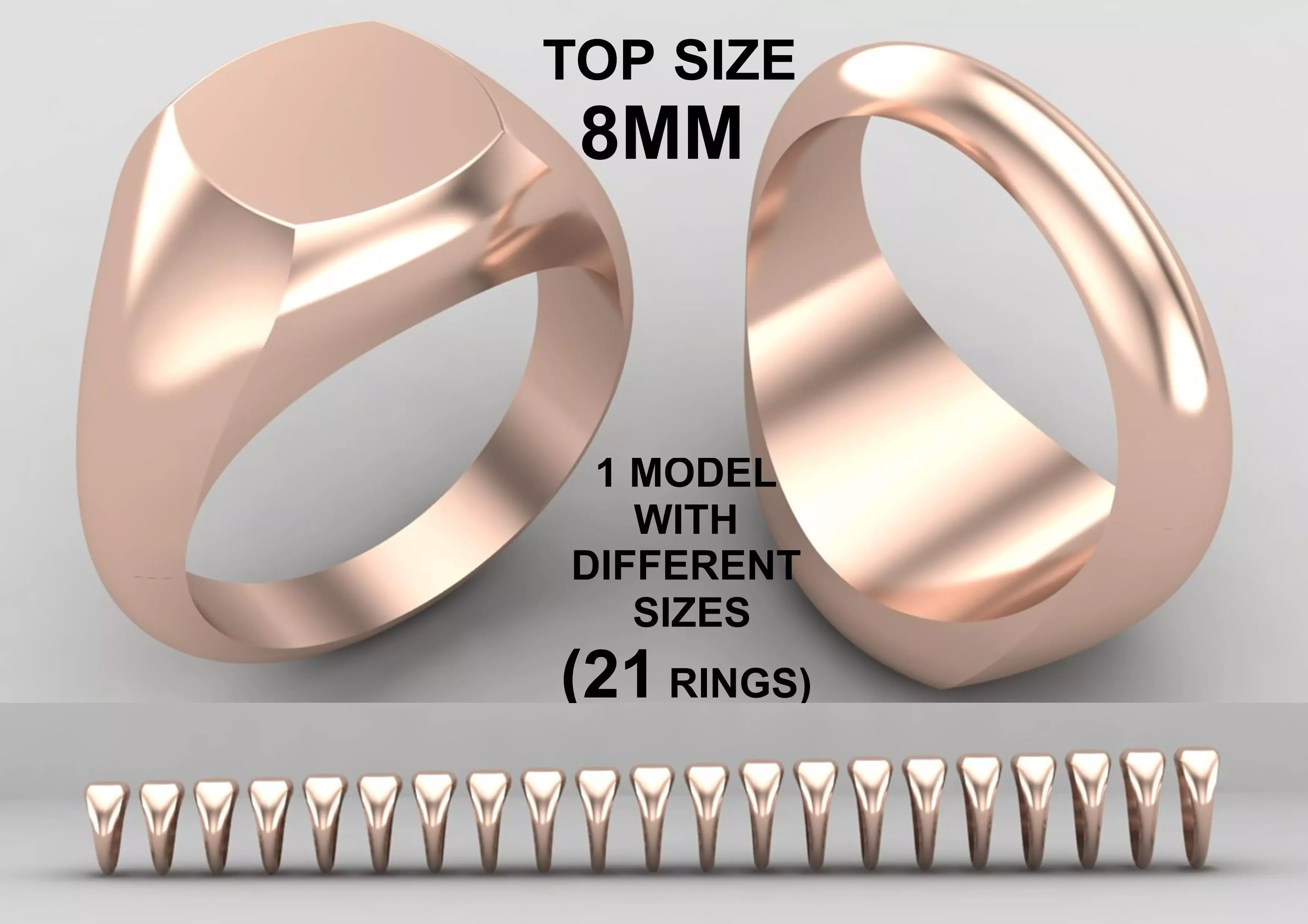 cushion square Signet Ring Base 8 MM top in All sizes 270-MWC 3D print model