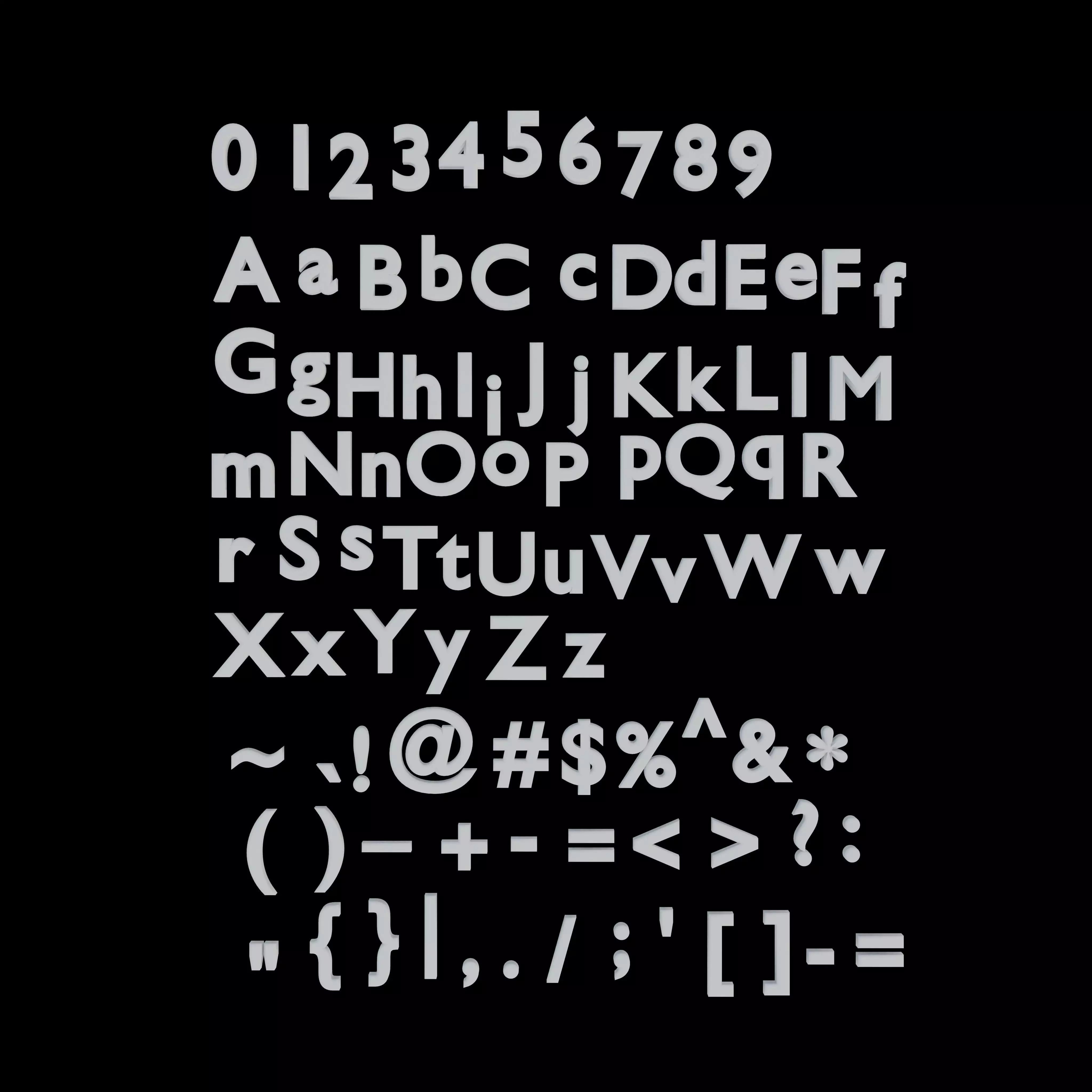 Complete 3D Printable Alphabet Numbers and Symbols Set Free 3D print model