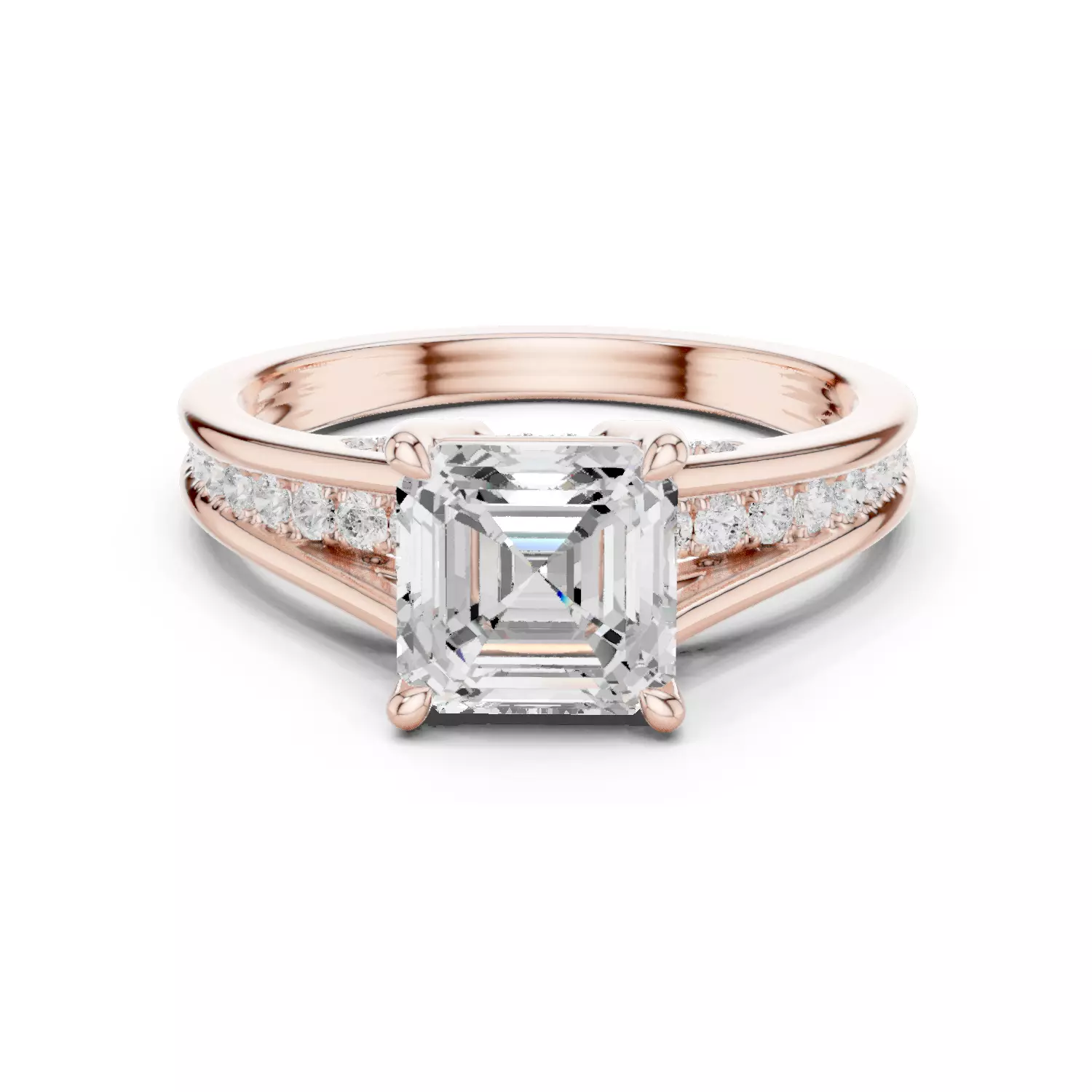 Princess Cut Diamond Ring 3D Model Pave Band Jewelry STL 3D print model