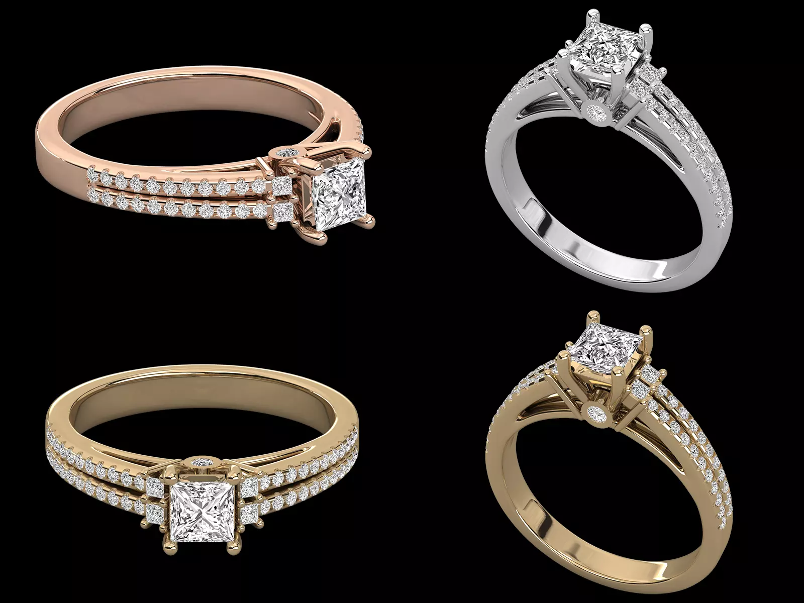 Princess Cut Solitaire Engagement Ring CAD Design Collection 3D print model