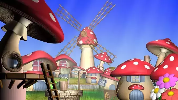 Cartoon Mushroom Village Low-poly 3D model