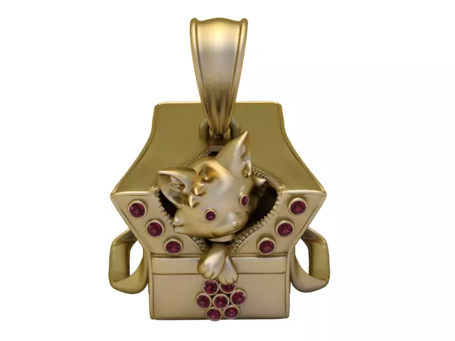 Golden Treasure Kitten Pendant Cute Luxury Animal Jewelry 3D print model