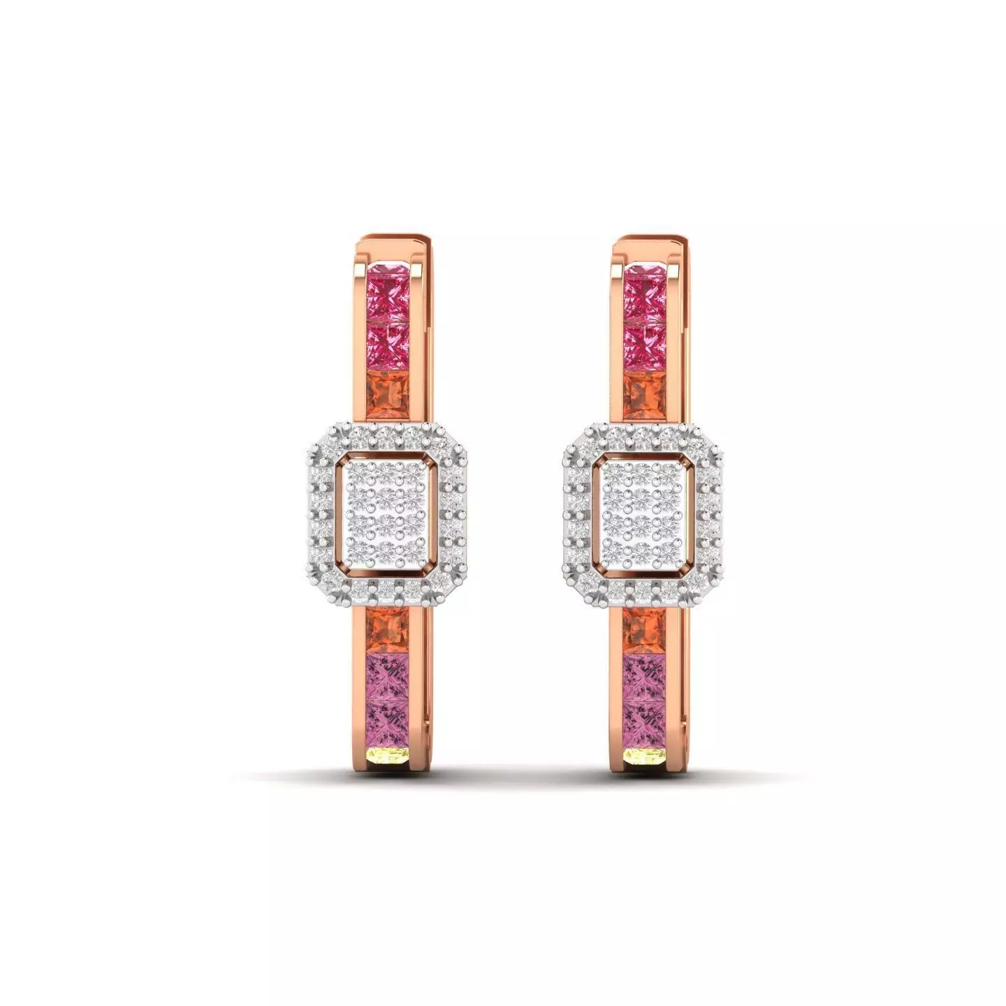 Rectangular Diamond Halo Rainbow Hoops 3d model stl 3dm 3D print model