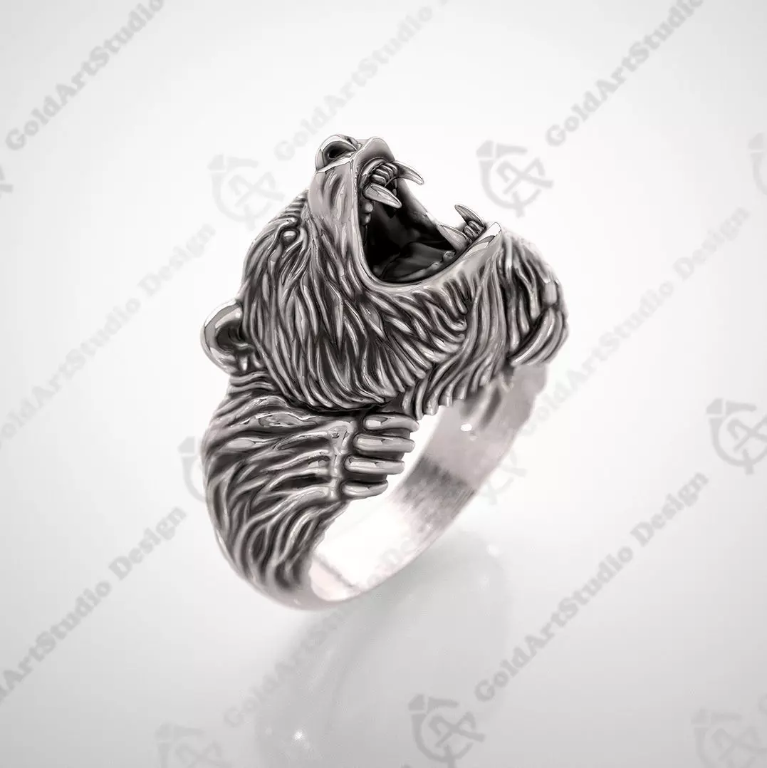 Mens bear ring 015 3D print model_0