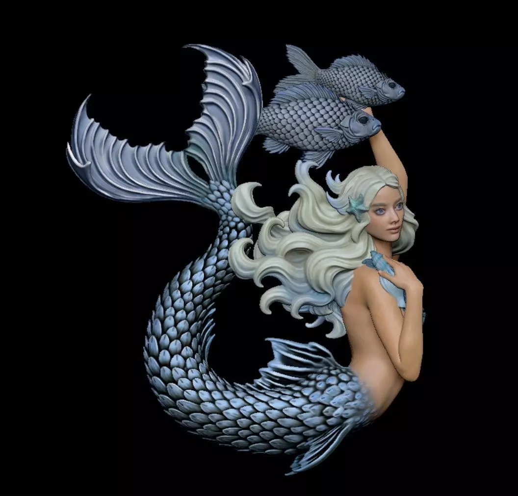 Mermaid with Fish 3D print model