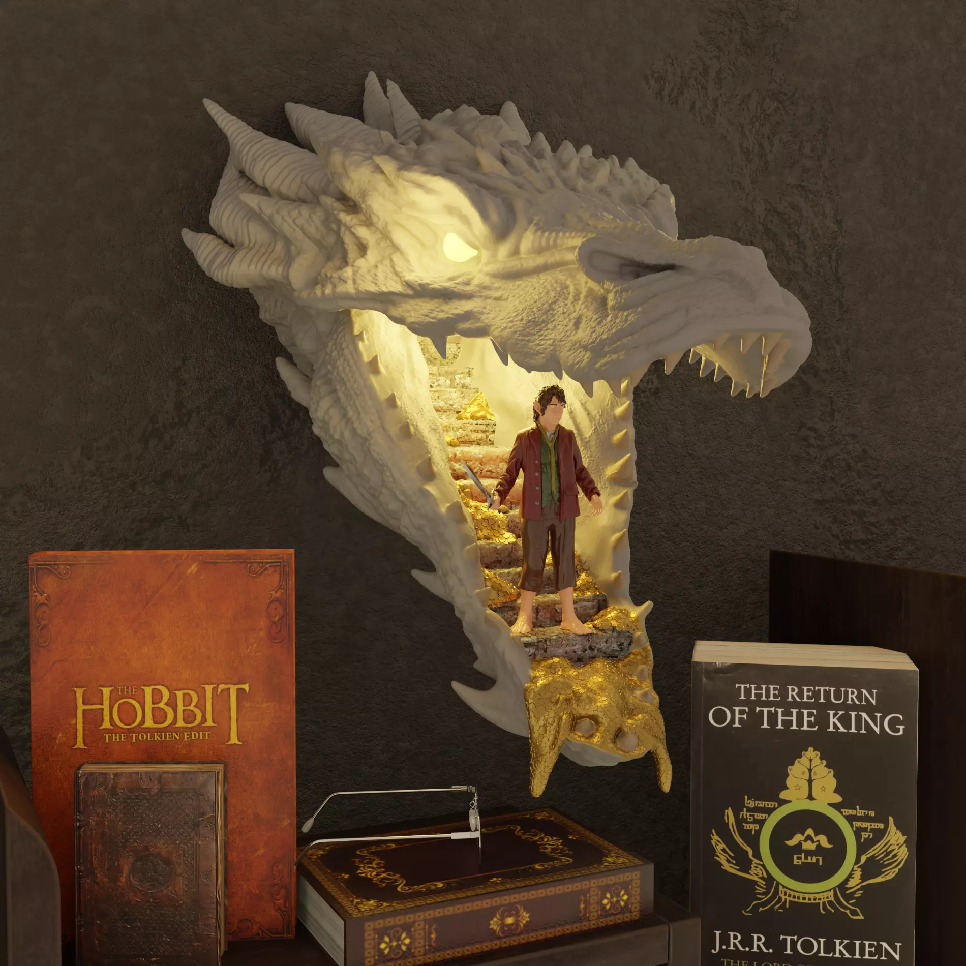 Bilbo Baggins in Smaugs mouth Lamp The Hobbit Lord of the Rings 3D print model
