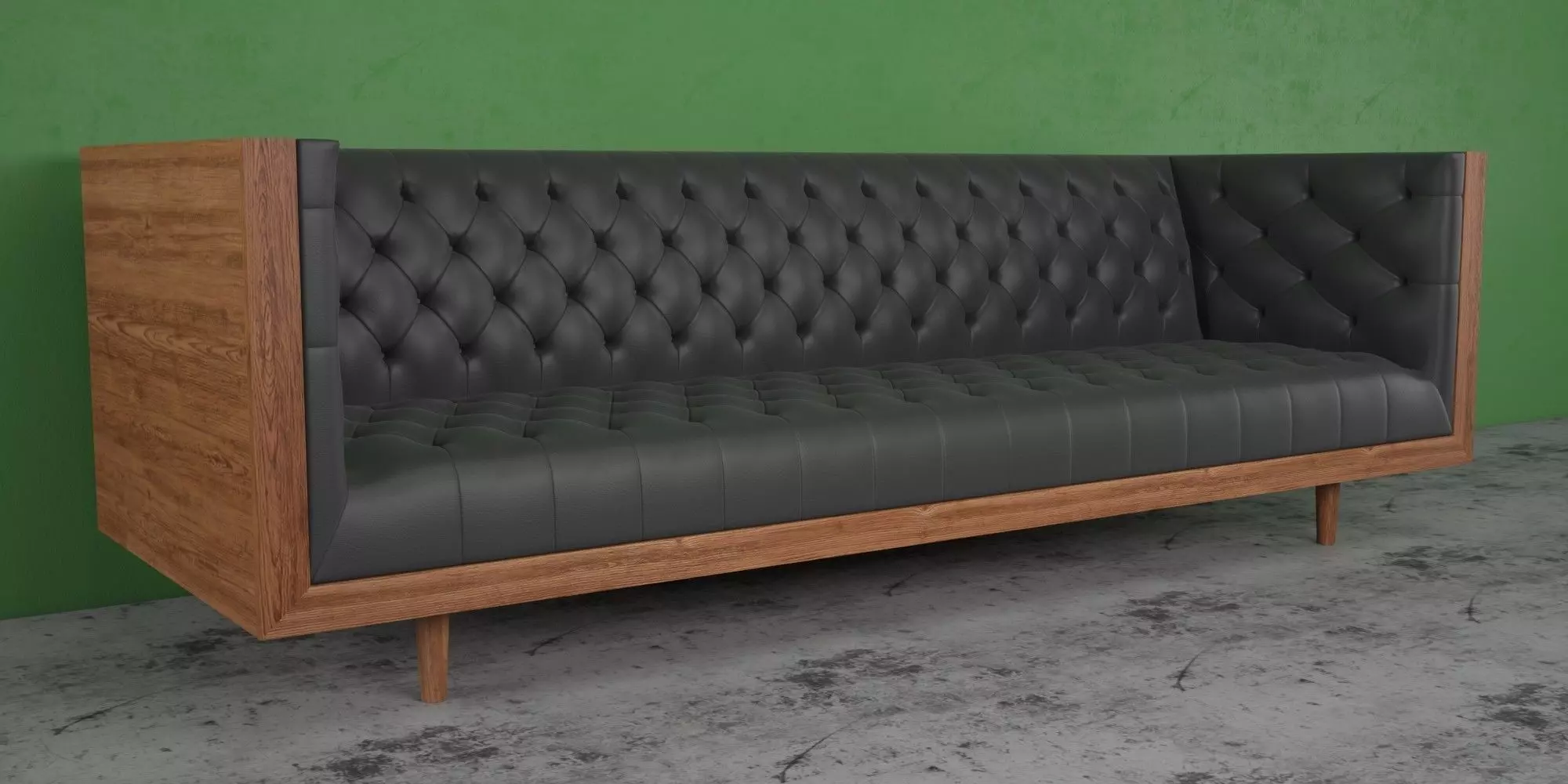 Mid Century Tufted Sofa 3D model_0